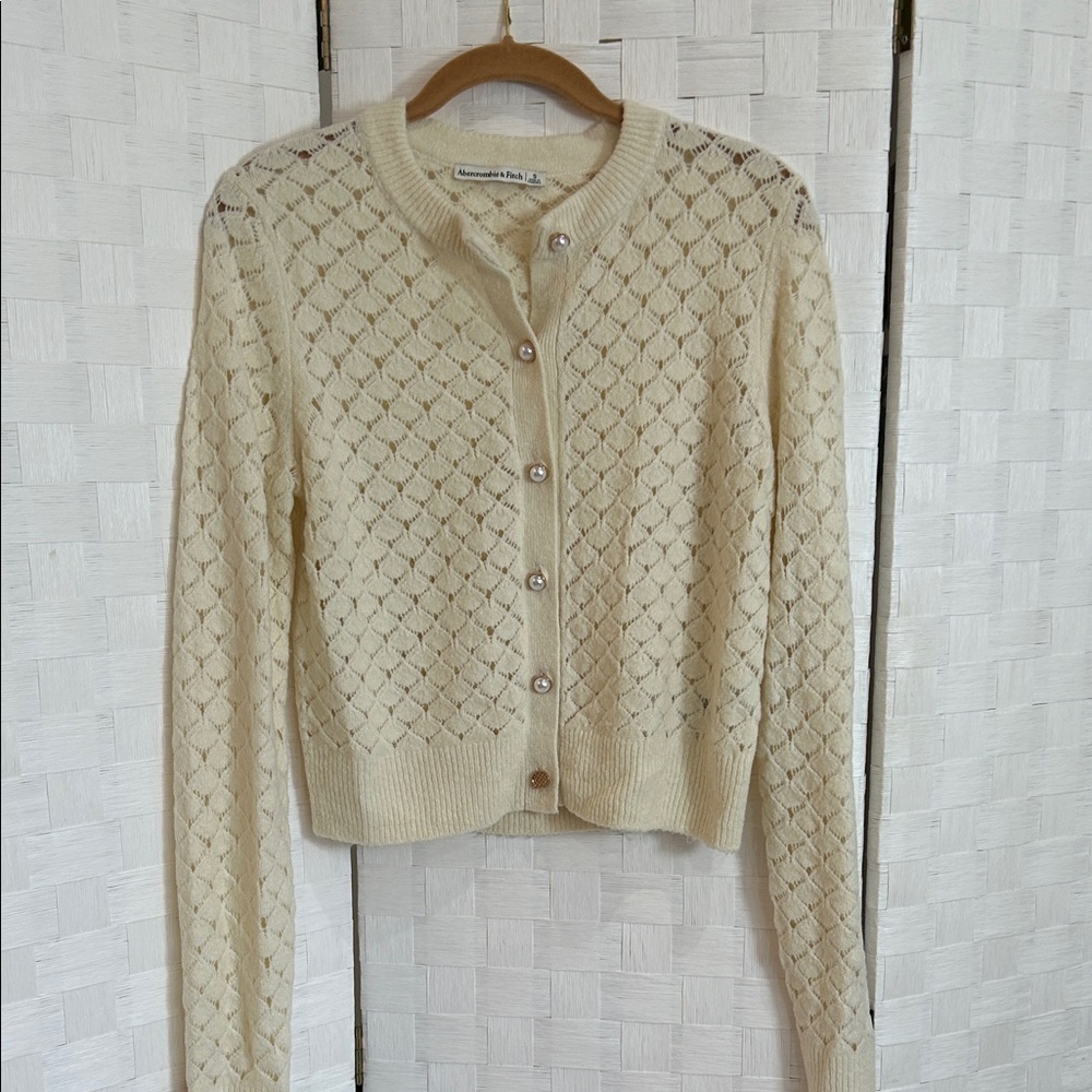 Abercrombie & Fitch Ivory Openwork Button-Up Cardigan